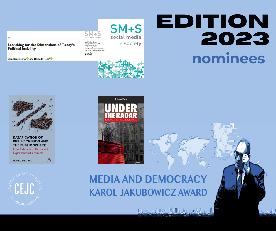 image: Three publications competing for the Media and Democracy Karol Jakubowicz Award 2023